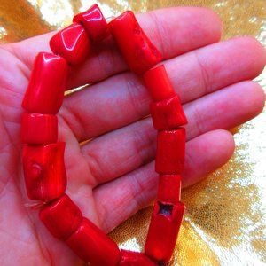 Red Coral Nuggets 7" Stretchy Gemstone Bracelet